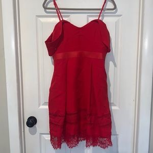 Red mini party dress. Off the shoulder
